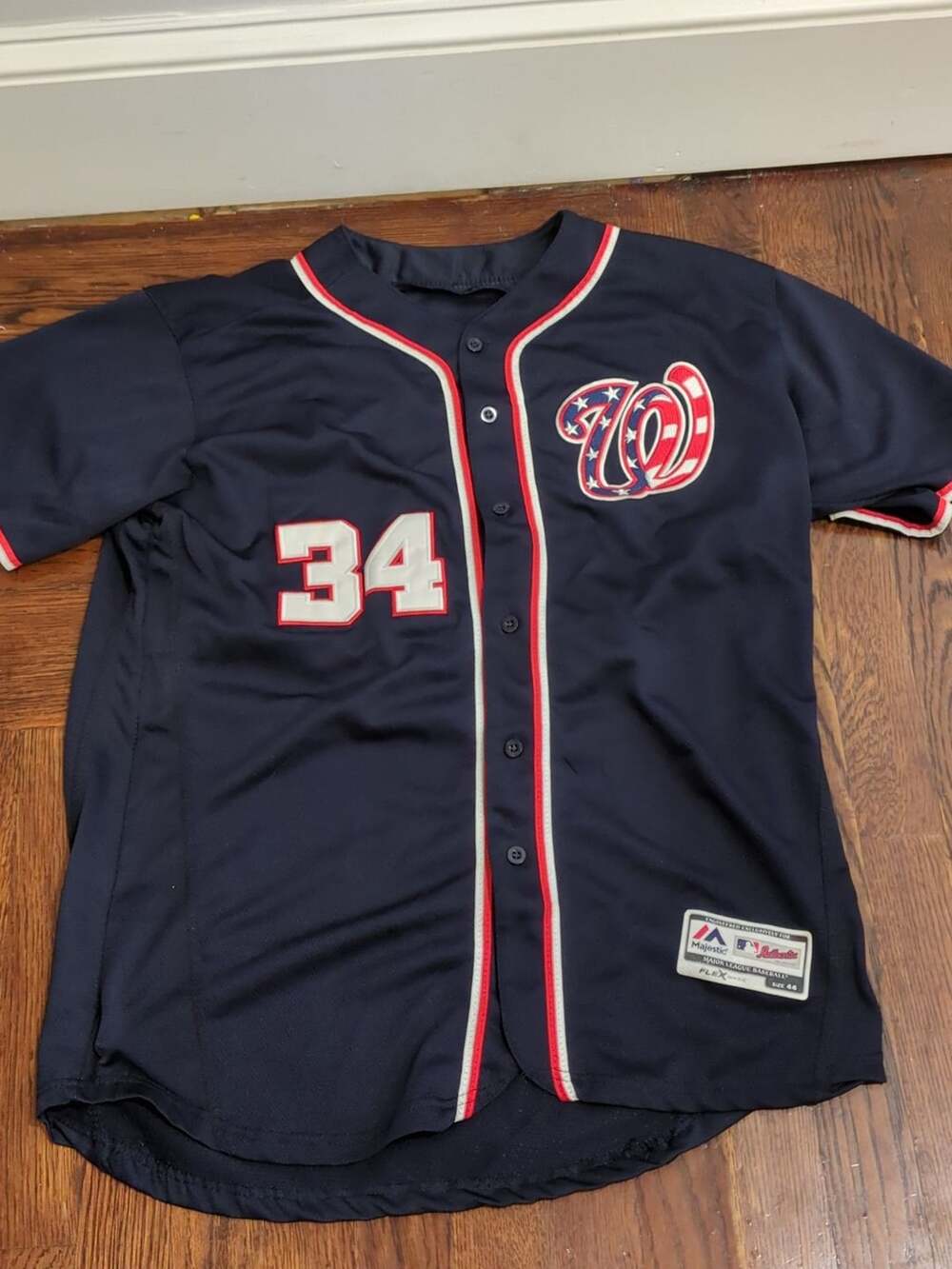 Majestic Washington Nationals Bryce Harper 34 Jersey Size 44 Navy Blue